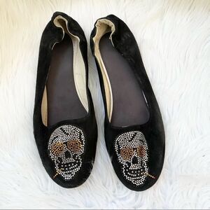 Cento Black Suede Skull Slip On Loafer Flats 40